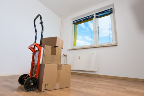Securely packed boxes in a moving van